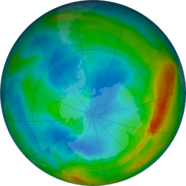 Antarctic ozone map for 23 July 2019